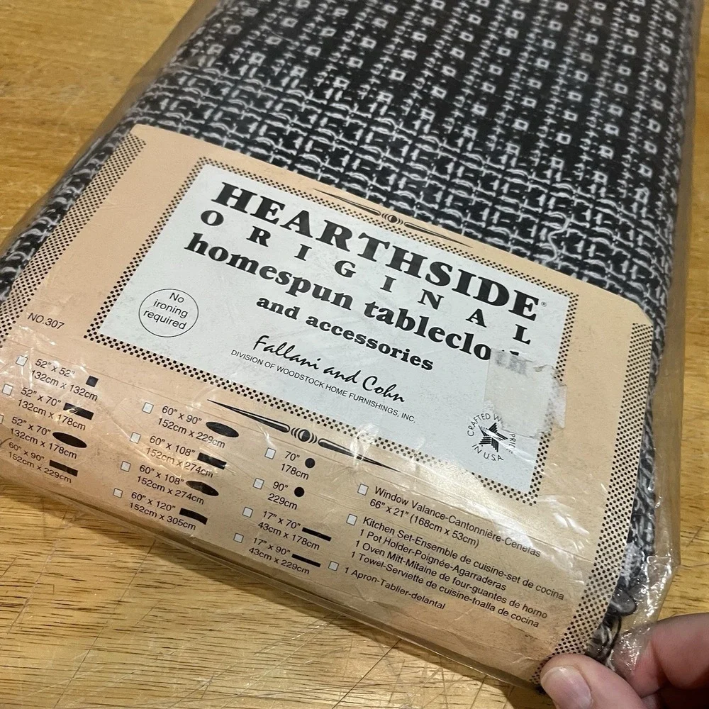 Hearthside Black White‎ Tablecloth Vintage Homespun 60x90